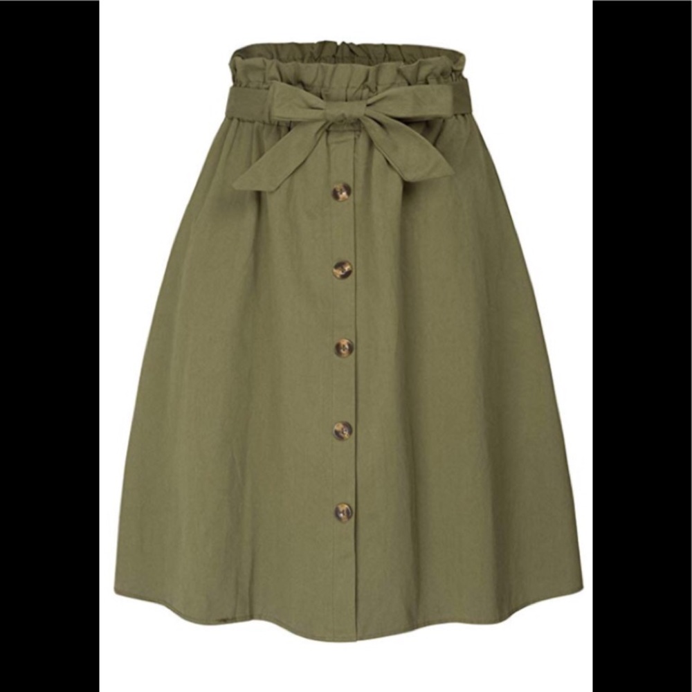 Olive green paper bag waist skirt size M